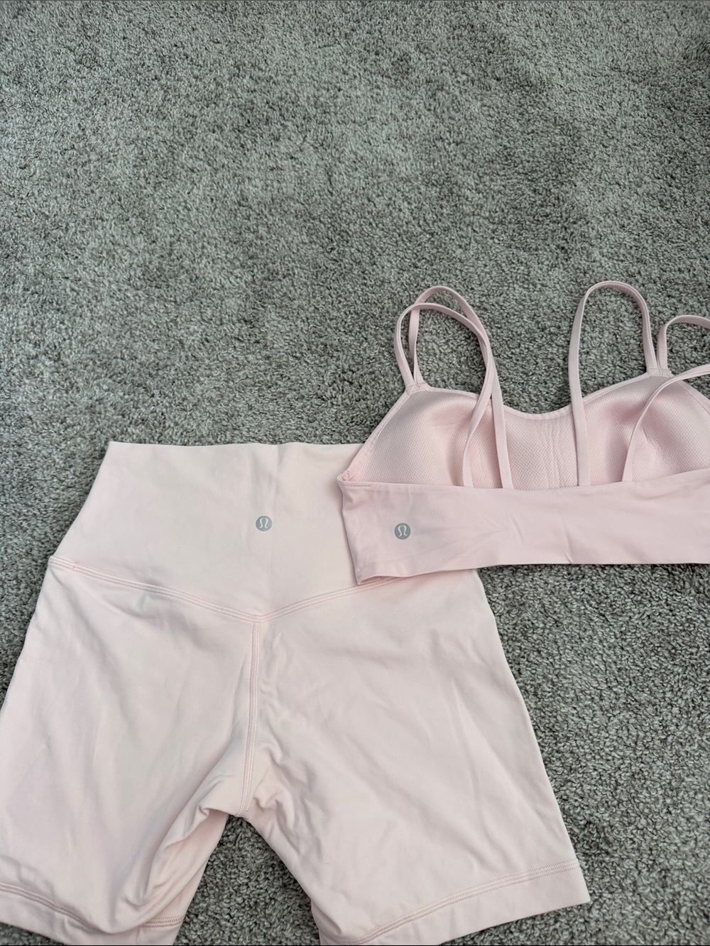 lululemon athletica Light Pink Sports Bra & High-Waist Biker Shorts Set NWOT